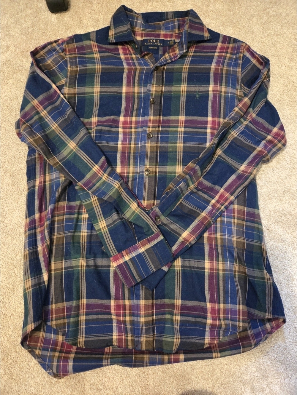Polo by Ralph Lauren Navy, Green & Yellow Plaid Button-Down Shirt